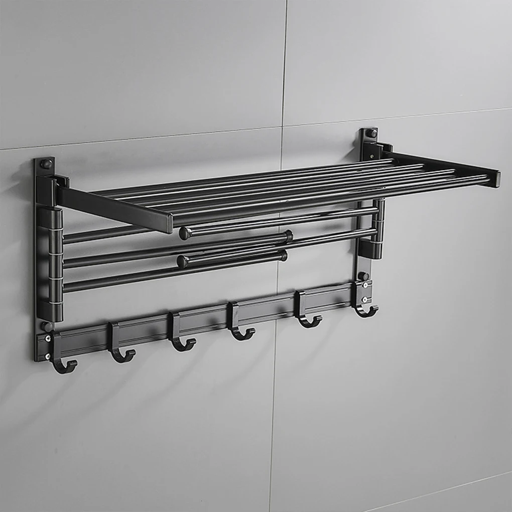 

Wall Mounted Towel Bar Foldable Bathroom Bathrobe Hanger Washroom Holder