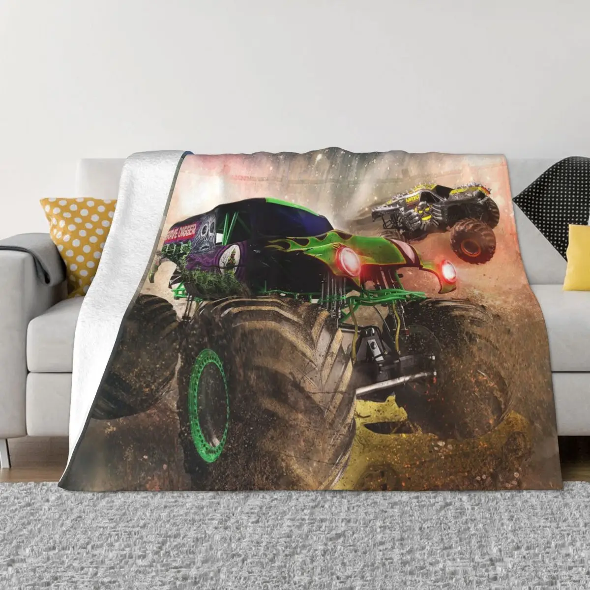 

Classic Monster Jam Pattern Blankets Coral Fleece Plush Winter Truck Breathable Warm Throw Blanket for Sofa Bedroom Bedspread