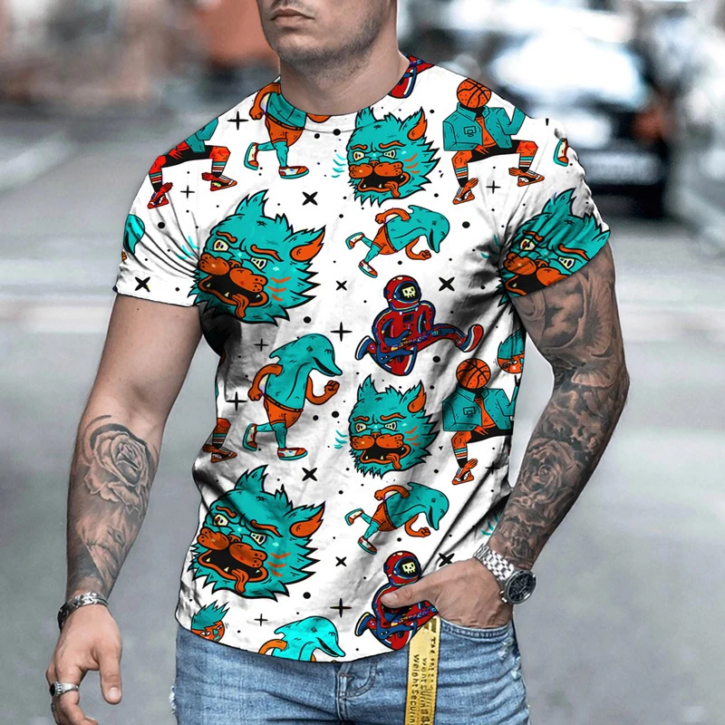 

2023 Summer Round Neck Color 3d Printed T-shirt Men Full-Print Short Sleeve T-shirt Tops Summer Casual shirts Men Tops