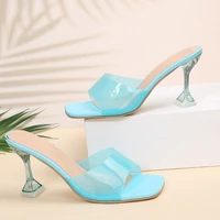 tstctb green pvc jelly slippers crystal open toe perspex sike high heels crystal women transparent heel sandals slippers pumps