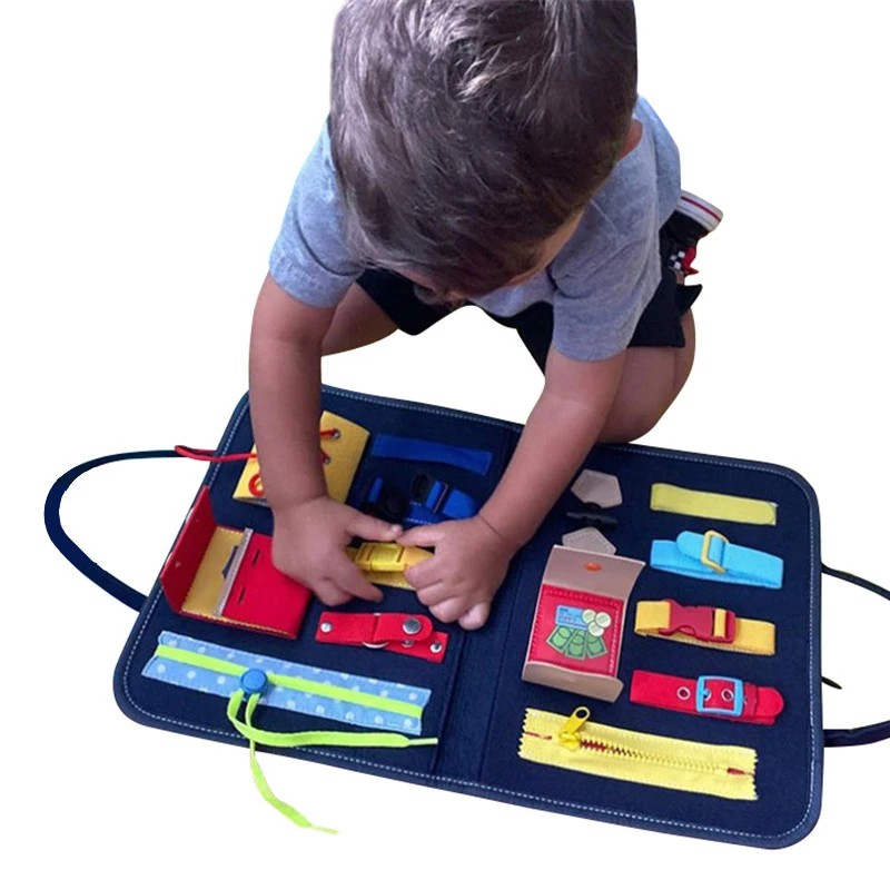 Kids Montessori Toys Baby Busy Board Quite Book Buckle Training Essential Educational Sensory Board for Ntelligence Developing