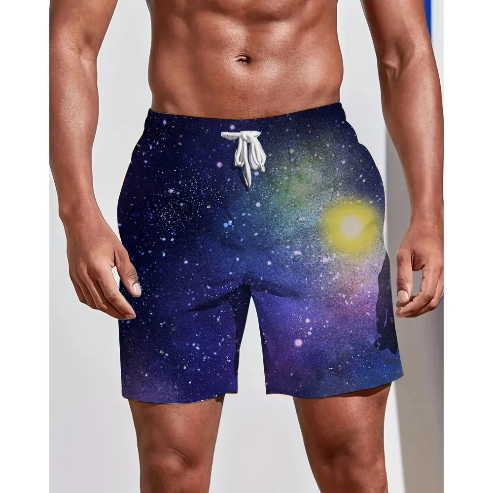 

Шорты мужские с 3D-принтом Вселенной и звёздным небом, повседневные модные пляжные штаны для плавания, большие размеры, лето