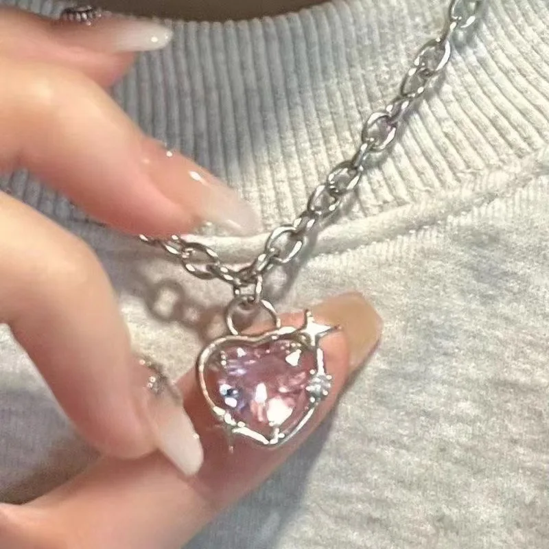 

Heart Necklace Goth Harajuku Fashion Pink Peach Heart Drop Pendant Earrings for Women Egirl Sweet Cool Aesthetic Y2K Accessories