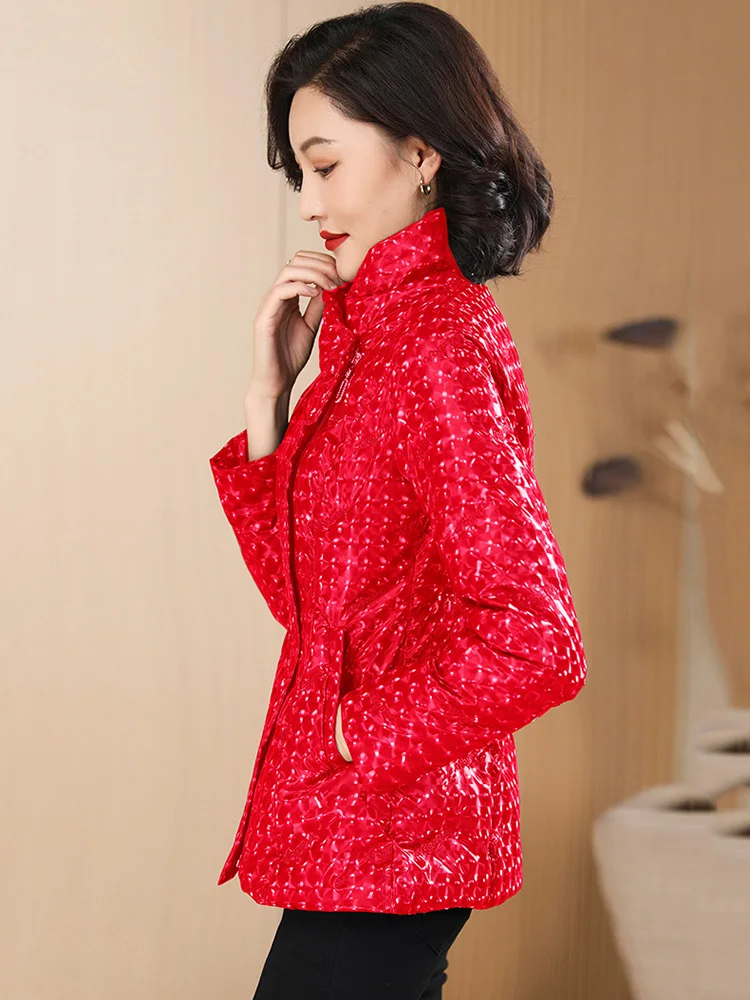 New Women Lightweight Down Jacket Winter Elegant Fashion Stand Collar Warm Short White Duck Down Coat Slim Outerwear Female