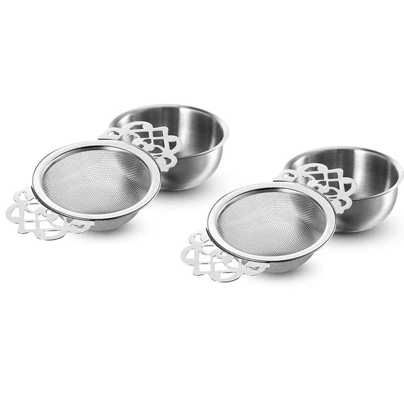 

2 набора 6,5 см чайное ситечко с нижней чашкой с двойной ручкой фильтр для чая и специй фильтр для чая для повторного использования чайное сит...