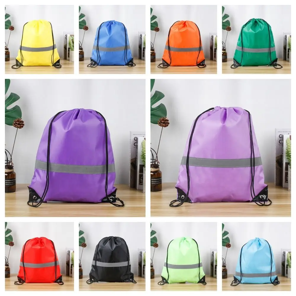 

Reflective Stripe Drawstring Gym Backpack Waterproof Elegant for Sport Fitness Travel Outdoor Riding