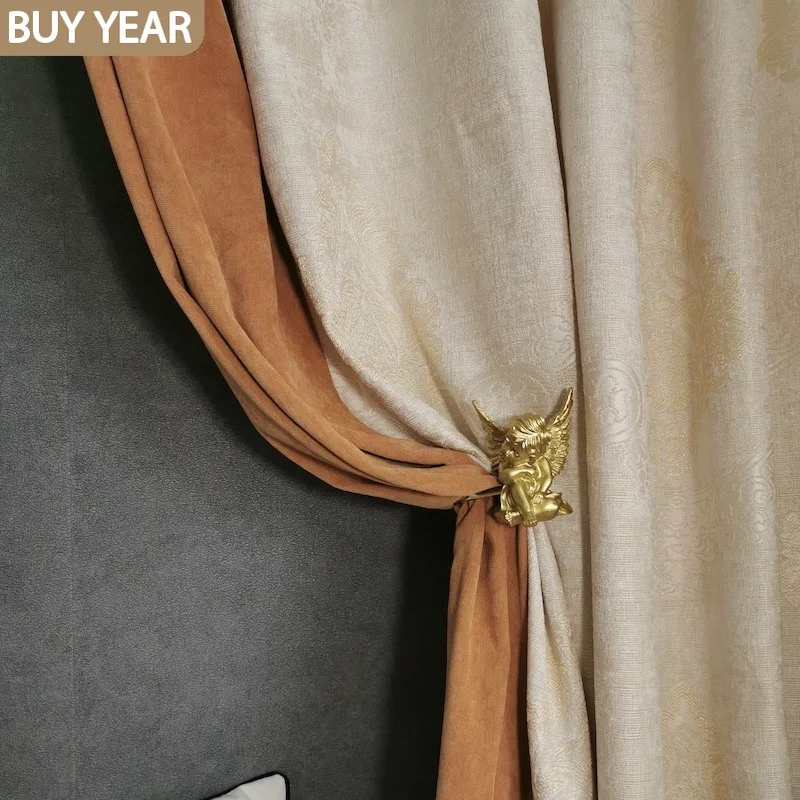 

Французские шторы для гостиной, столовой, спальни, бежевые хлопковые шенильные шторы светильник Роскошные однотонные шитые французские ок...