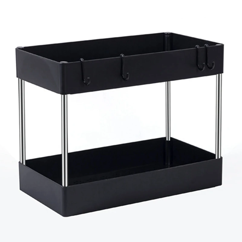 

2-Layer Storage Rack With 4 Hooks Multifunctional Storage Rack Under Sink Table Storage Rack Cosmetics Storage