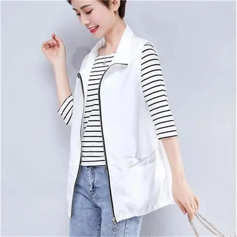 

Vest Women Spring/Summer Sunscreen Coat 2023New Solid Loose Thin Vest Sleeveless Jacket Female Waistcoat Outerwear Chaleco Mujer