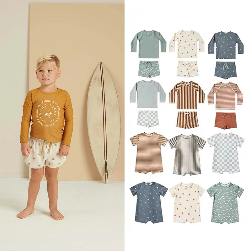 Kids Bathing Suit Onesie Summer RC Brand Baby Boys Girls Swimwear Tops + Trunks 2 Pcs Infant Beach Wear For Toddler Swimsuit Set