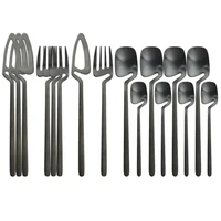 16pcs black cutlery set spoon fork knife tableware set kitchen decor dinnerware sets ice cream desserts soup coffee use