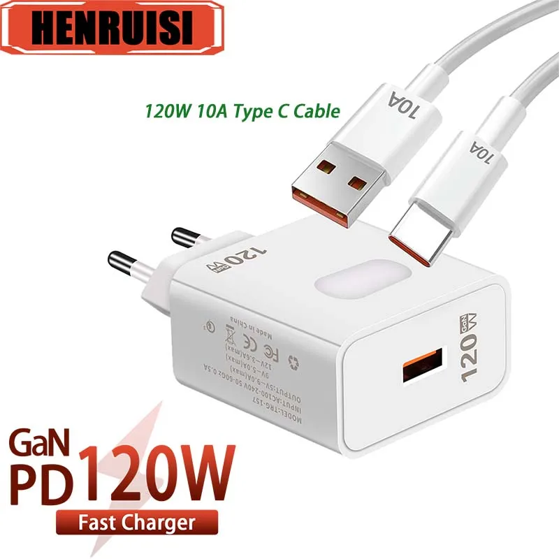 

120W GaN USB Charger Quick Charge 3.0 10A USB C Type C Charge Cable Fast Charging Adapter for iPhone 15 14 Xiaomi Samsung Huawei