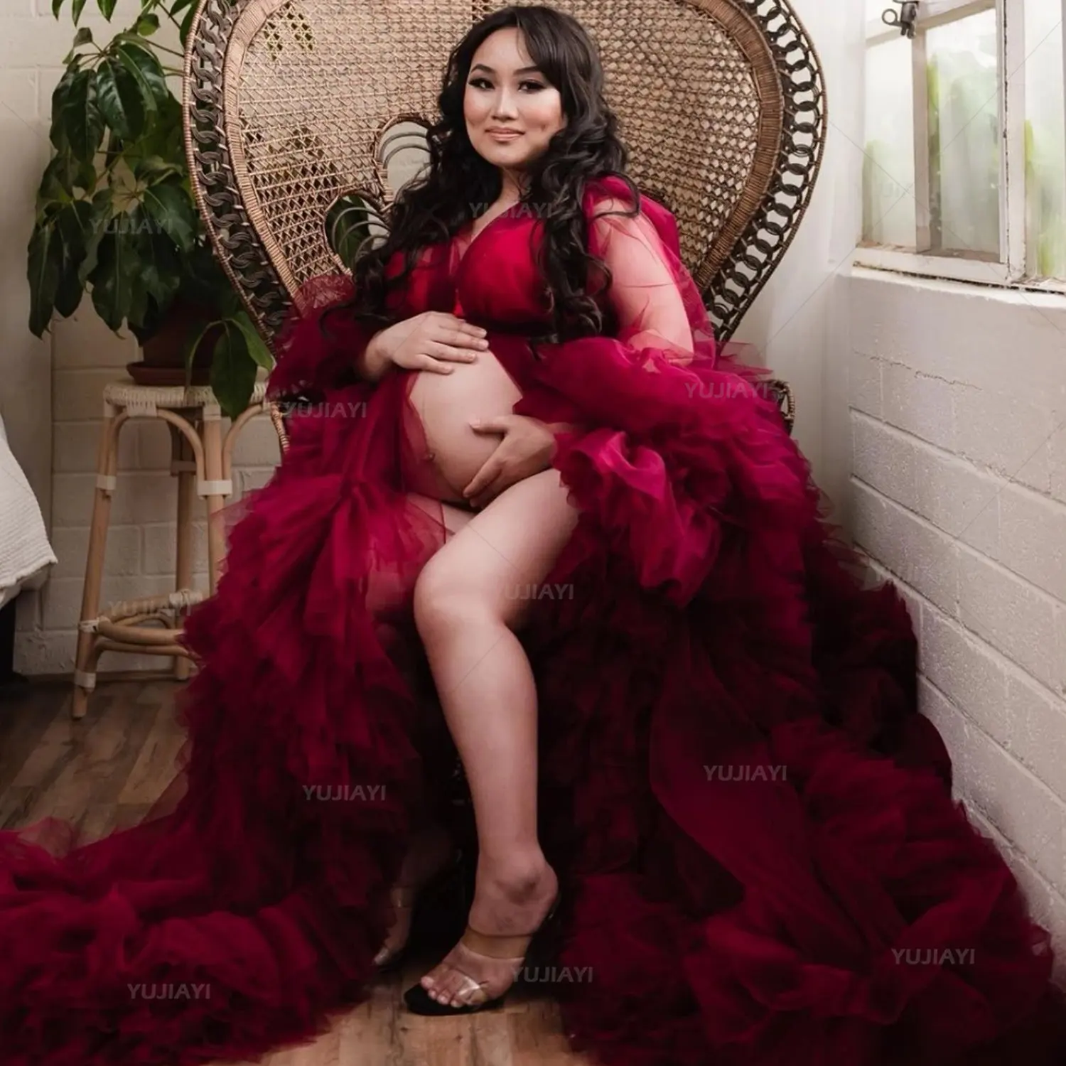 

Темно-красные платья для беременных для фотосессии, пушистые женские длинные платья, банный халат для дня рождения, одежда для сна для берем...