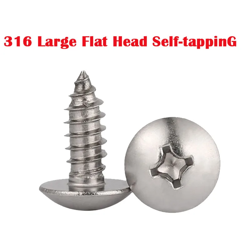 

316 Stainless Steel Large Flat Head Self-tapping Screw Semi-round Head Large Head Self-tapping Wood Screw M3-M6