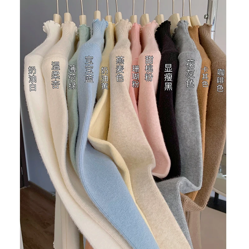 Тринадцать линий кружевной вязаный базовый свитер с полувысоким воротником