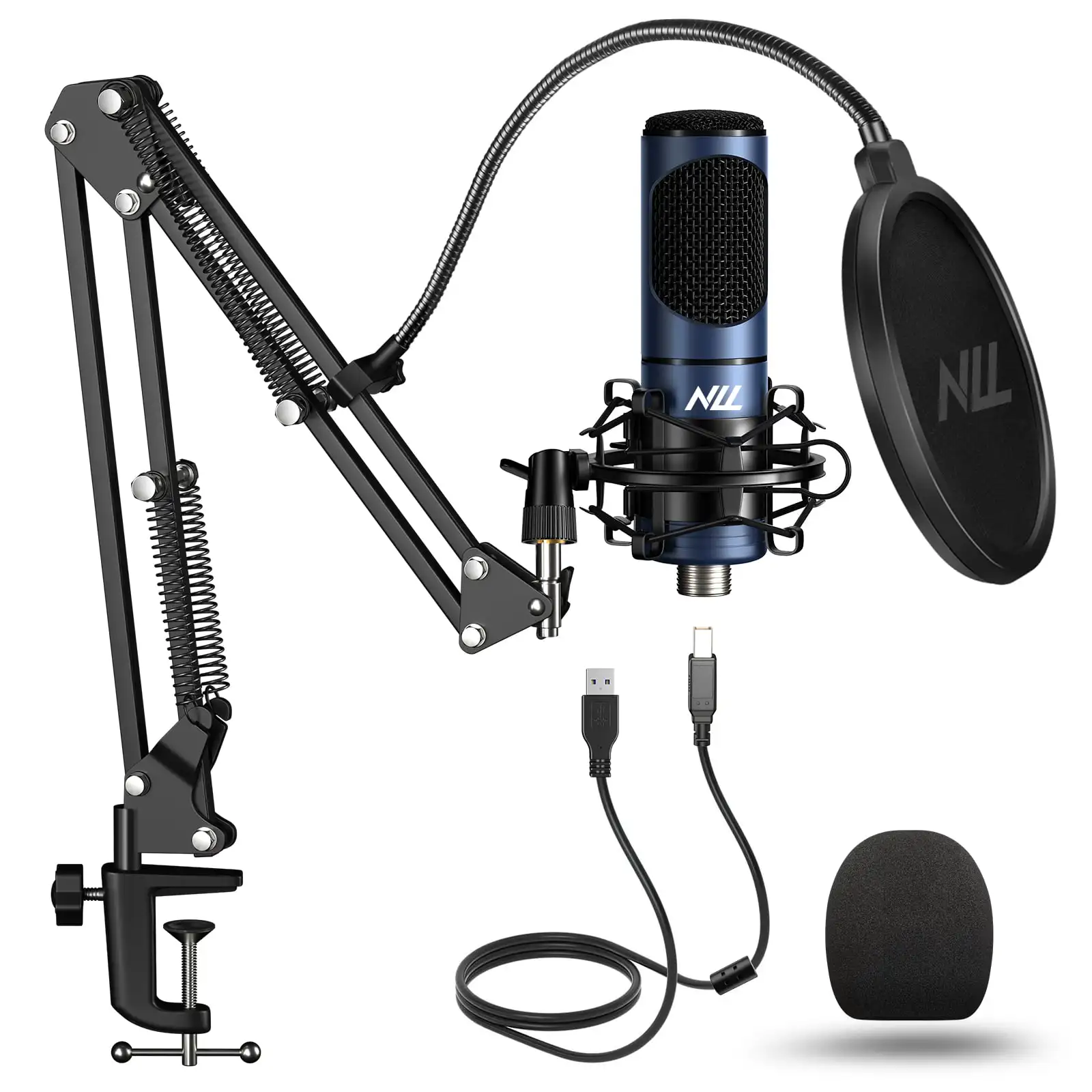 

Condenser Microphone PC, USB Microphone Computer, Podcast Mic Kits Studio Streaming Recording Singing Gaming, NC-011, Blue