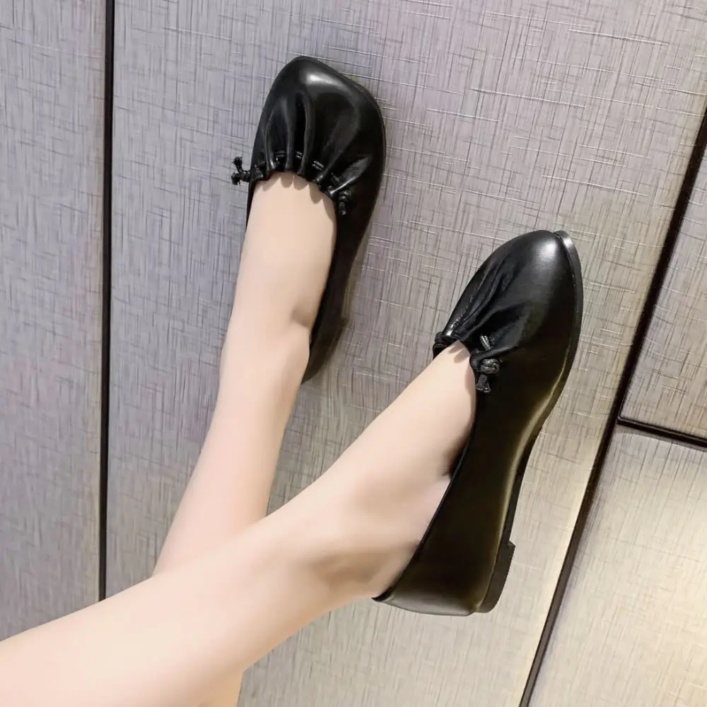 Korea everything shallow mouth square head single shoes female temperament net red soft bottom flat women shoes