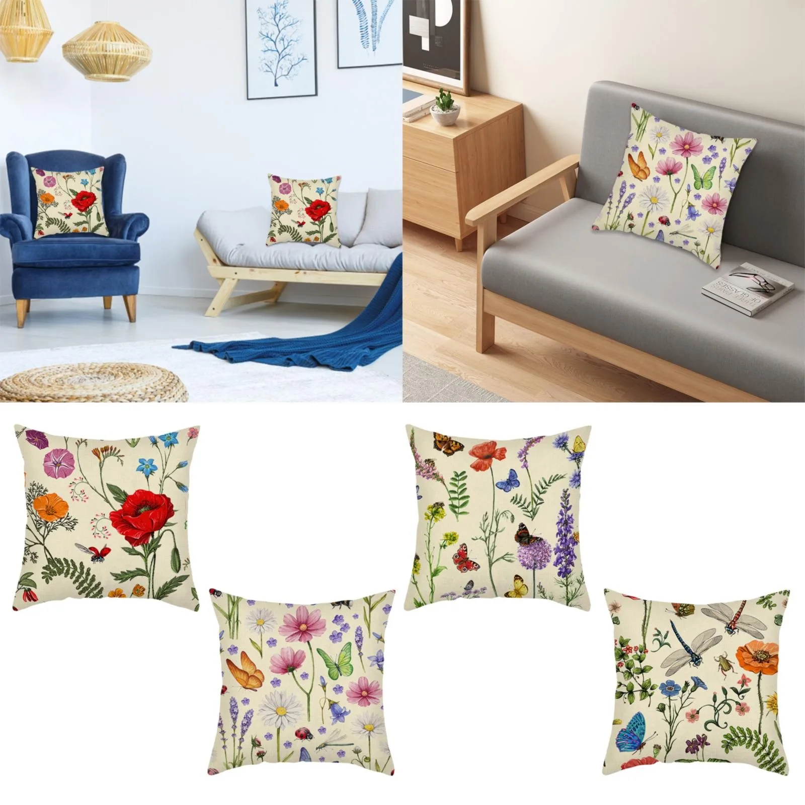 

Spring Plants Flowers Linen Pillow Case Sofa Pillow Head Cushion For Office