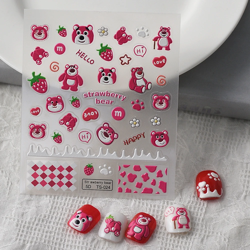 

Strawberry Bear 5D Nail Slider Decals For Nails Stickers Manicure Tips TS-024