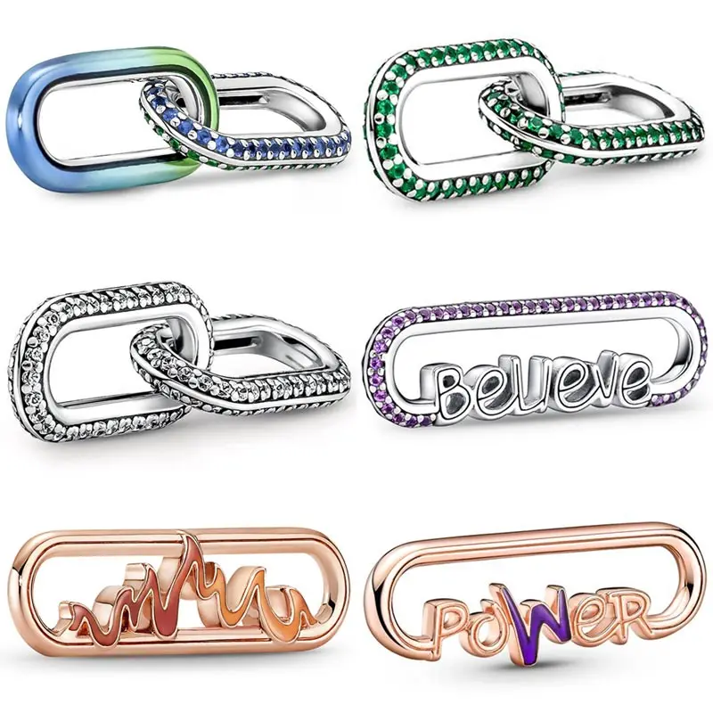 

Original Me Styling Flame Pave & Enamel Double Believe Word Link Bead 925 Sterling Silver Charm Fit Fashion Bracelet Diy