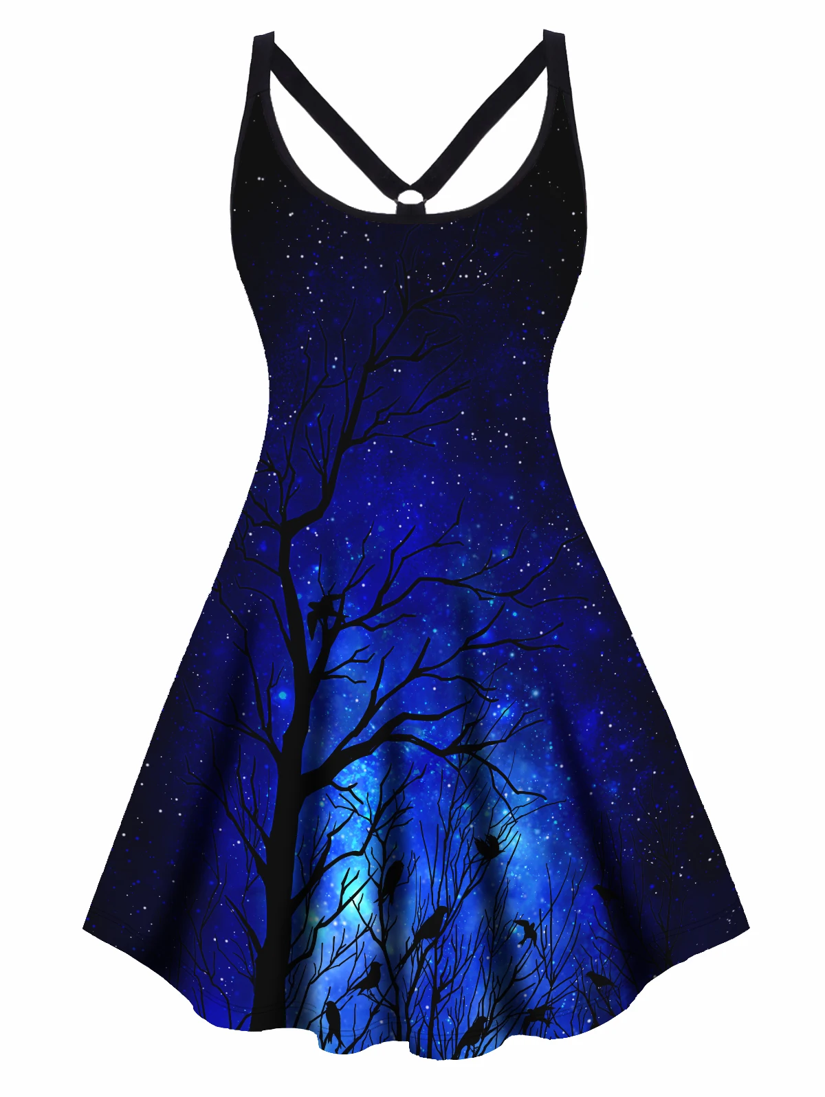 

Women's Plus Size Dresses Galaxy Tree Branches Print Cut Out High Waisted Mini Dress