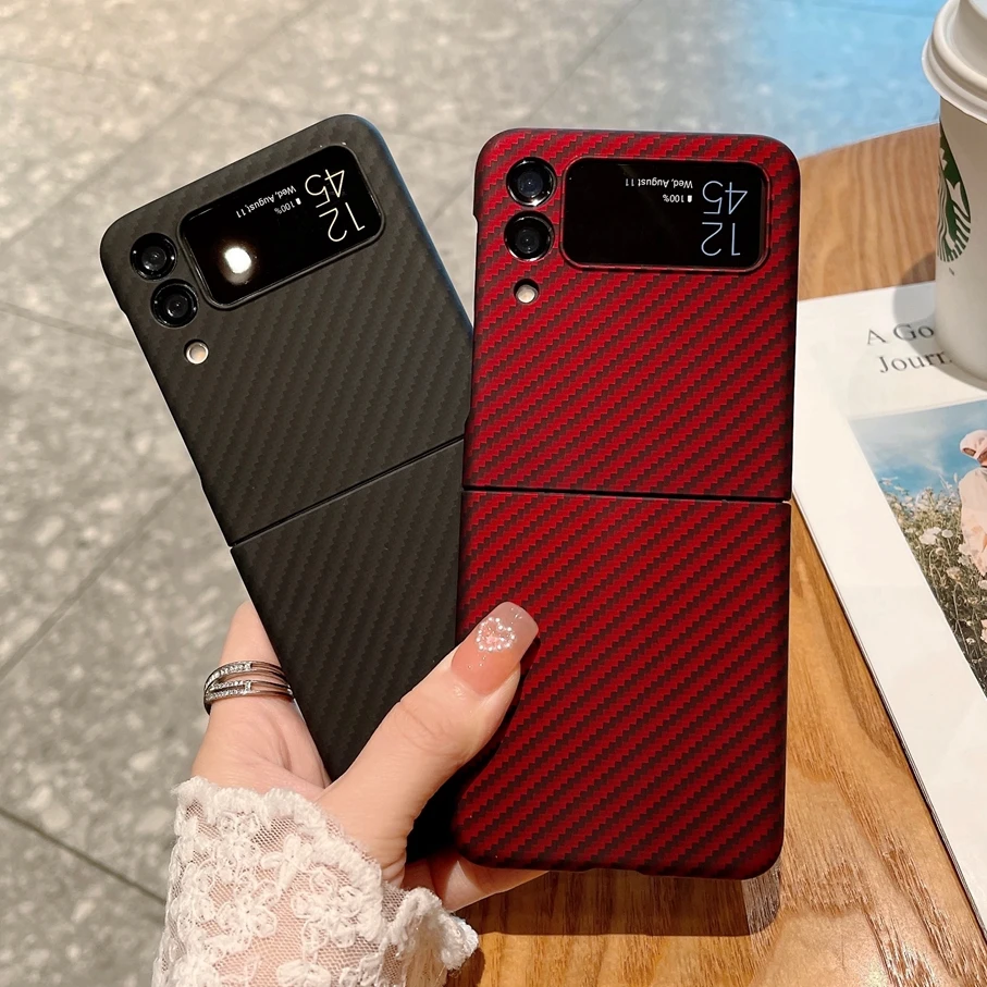

Чехол-книжка из углеродного волокна для Samsung Galaxy Z Flip 3, роскошный тонкий Матовый ультратонкий армированный чехол с полной защитой для Samsung Z ...
