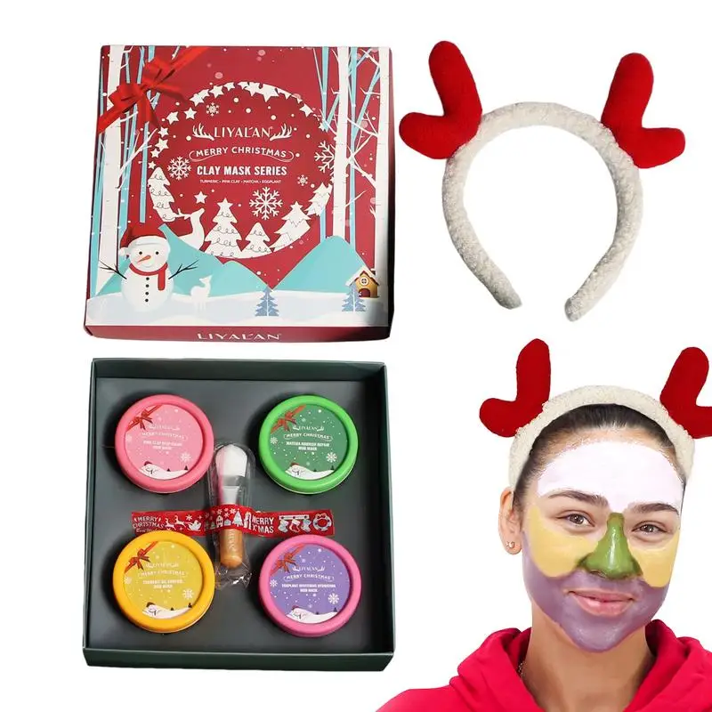 

Christmas Face Mask Variety Pack Detoxifying Turmeric Matcha Facial Sheets Hydrating Moisturizing Eggplant Pink Rose Clay Masque