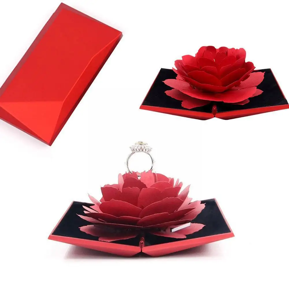 

3D коробка для колец в форме сердца, розы, цветов, демонстрационный держатель для свадебных колец, специально разработан для хранения ювелирных изделий пары D0V6