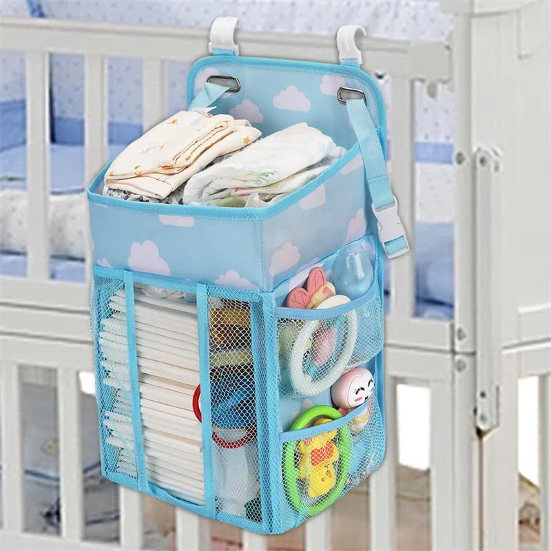 Multi-Purpose Baby Bedside Storage Bag Baby Crib Organizer Hanging Bag for Baby Newborn Bed Hanging Diaper Toy Tissue