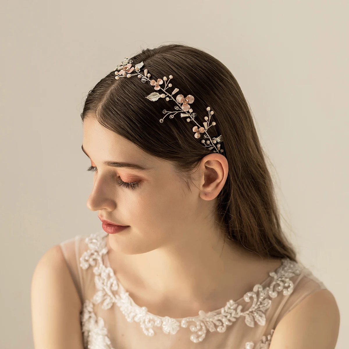 

O541 Exquisite Wedding Bridal Headband Alloy Leaves Crystal Pearls Handmade Brides Bridesmaid Women Pageant Prom Headpiece