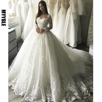 myyble new gorgesous long sleeves ball gown lace wedding dresses bridal gown celebrity vestido de noiva luxury robe de mariee