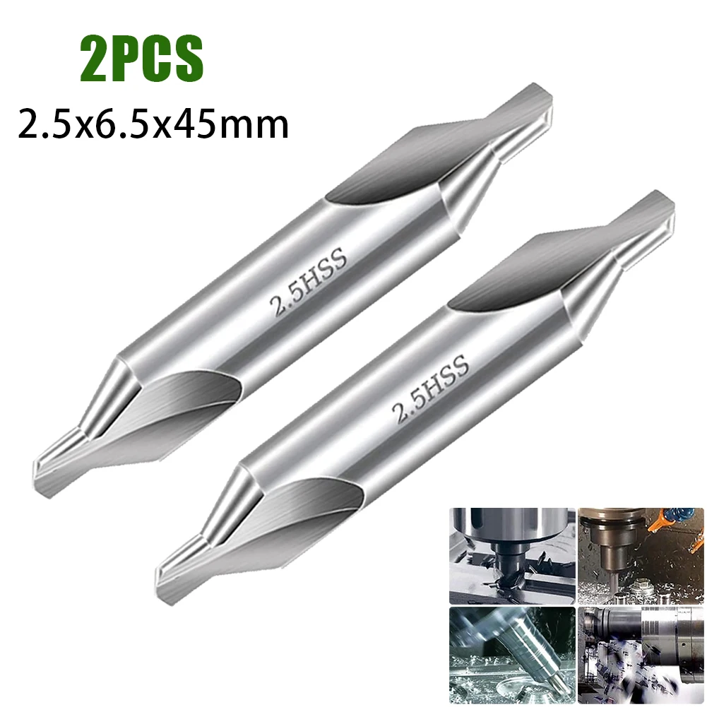 

2PCS HSS Combined Center Drill 60° A-Type High-Speed Steel Center Drill Metalworking Hole Drill Hole Cutter 2.5x6.5x45mm