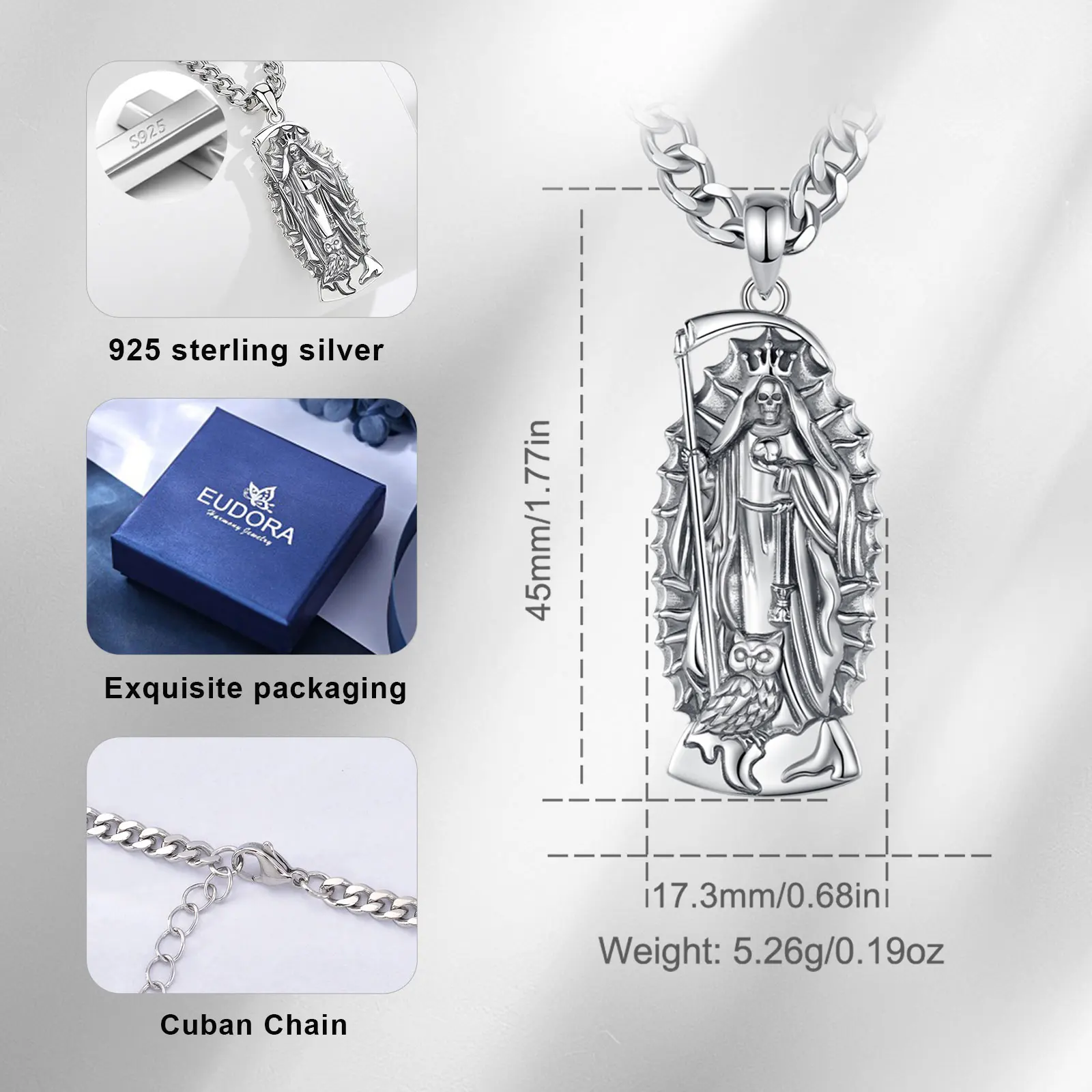 Фото Ожерелье Eudora из стерлингового серебра 925 пробы Santa Muerte, коса Святой смерти, мексиканский кулон, изысканные индивидуальные украшения для женщин и мужчин, подарок №2