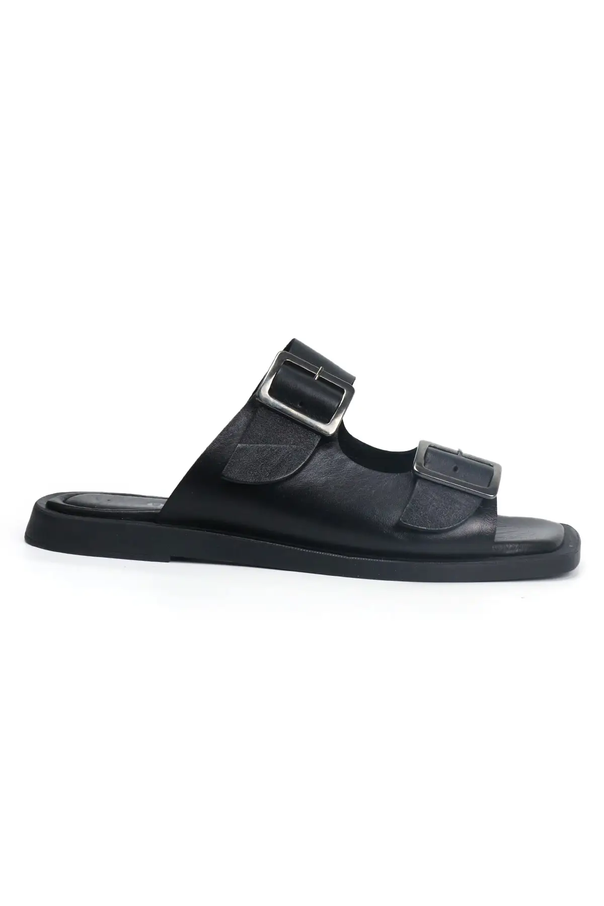 

Черные женские тапочки с двойным ремнем