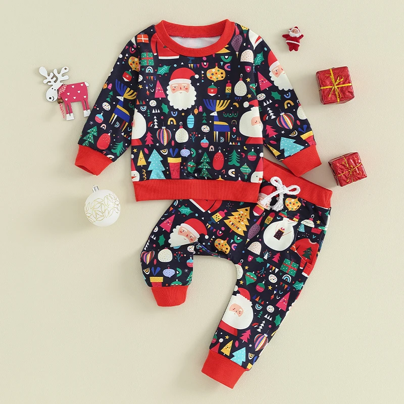 

Newborn Baby Girl Winter Christmas Outfit Long Sleeve Cartoon Print Pullover Sweatshirt Tops Pants Infant Outfit