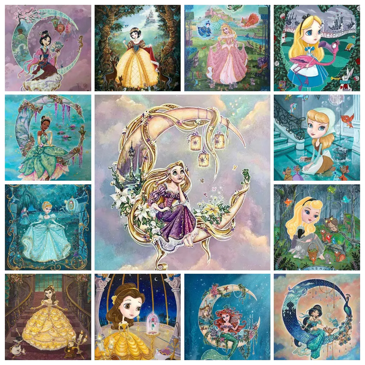 

Disney, фэнтези, принцесса и луна, холст, живопись, настенный художественный плакат и печатная настенная живопись для гостиной, декор детской к...