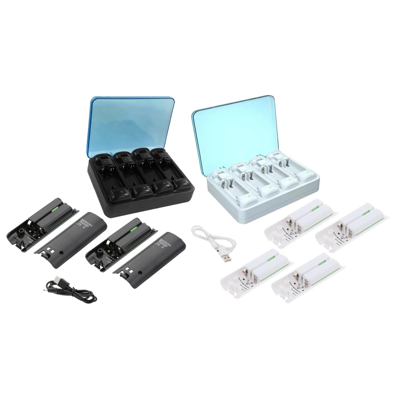 

4 Slot Battery Charger ForWii/Wii UController 4x2800mAh Rechargeable Battery Packs + USB Charger+Charging Cable