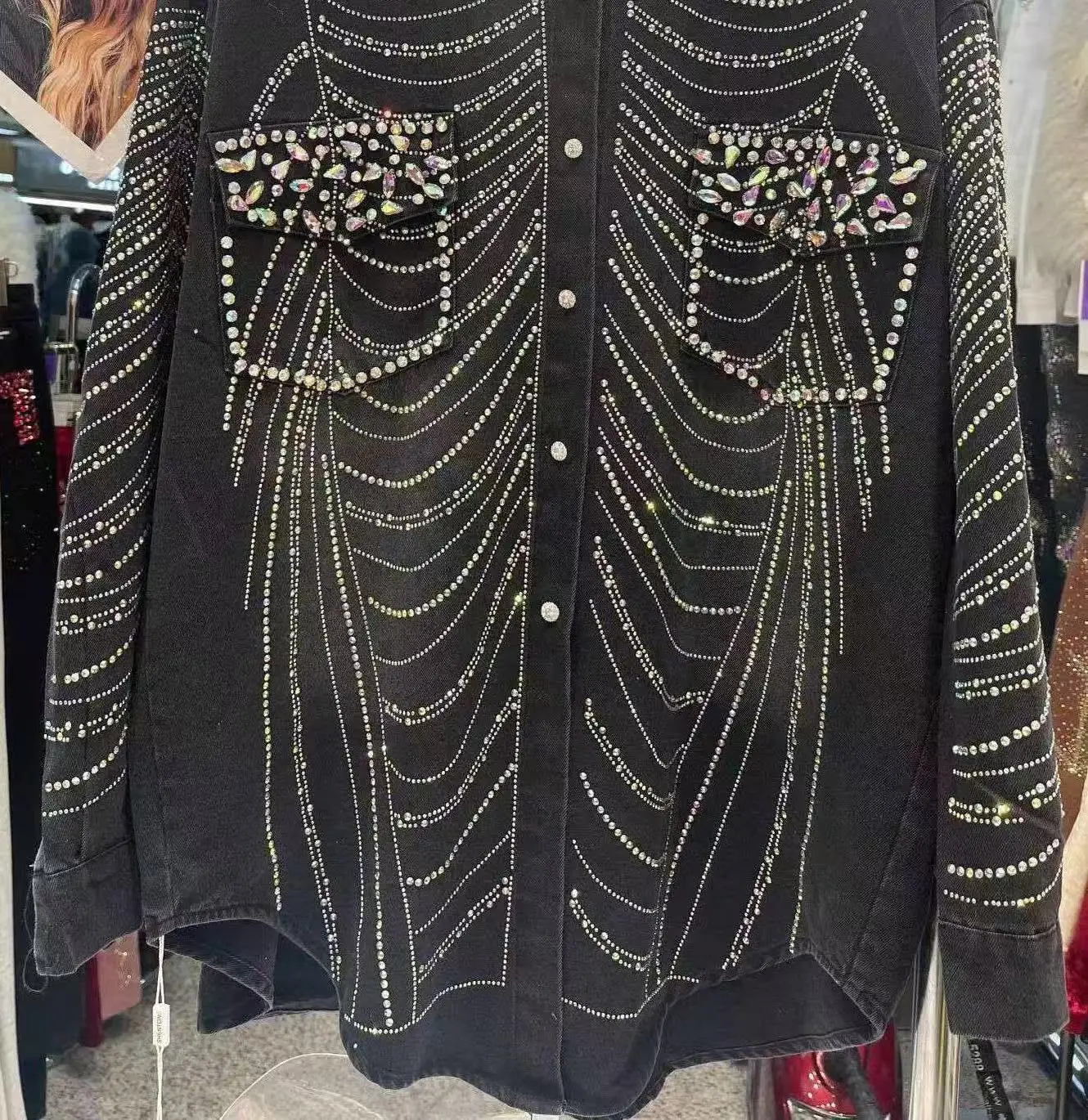 Роскошный стиль блестящие джинсовые блузки рубашки женские черные осенние