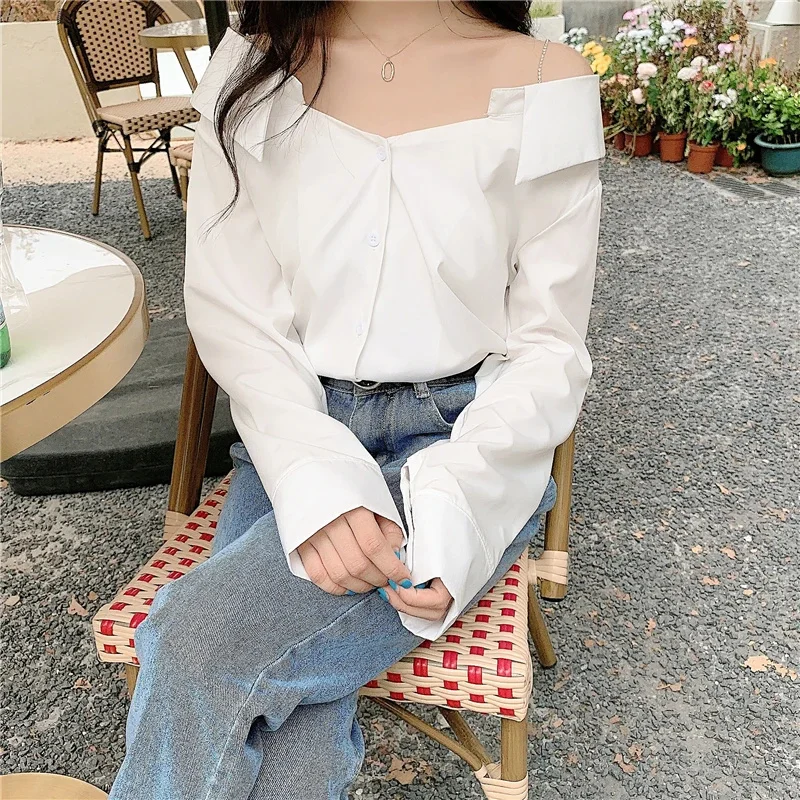 

Clothes Clothing Women Longsleeve For Womens White Off Shoulder Top Stylish Blouses Woman Cloth Ropa Mujer TN2182