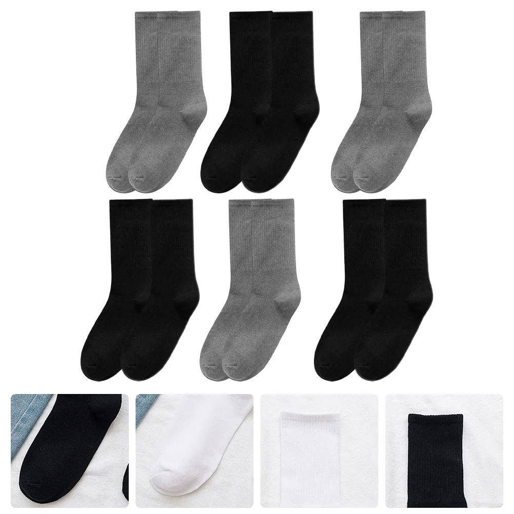 

6 Pairs Casual Socks All Seasons Tube Socks Pure Color Comfortable Socks