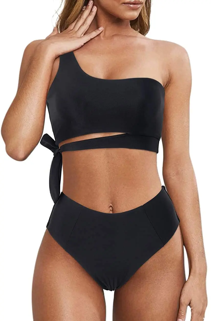 

Women One Shoulder High Waisted Bikini Tie High Cut Two Piece Swimsuits Bathing Suit Women Bikini Set Swimwear Women