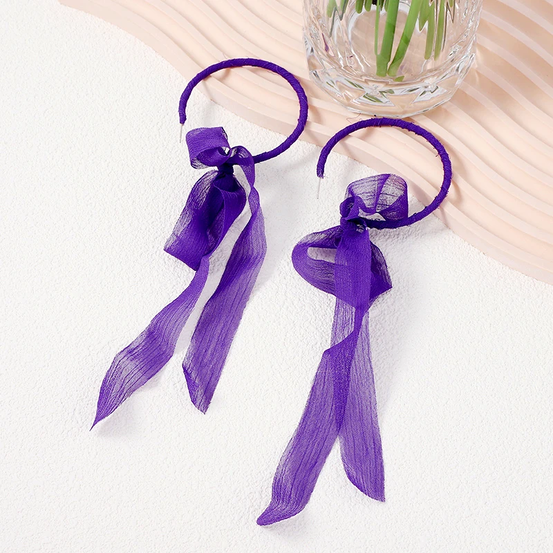 Винтажные шифоновые серьги-кольца с бантом для женщин и девушек модные длинные