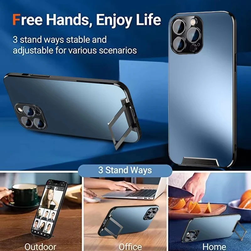 

Metal invisible Bracket Stand Back Cover For iPhone 14 13 12 Pro Max Multifunctional all-in-one Design Shockproof Phone Case