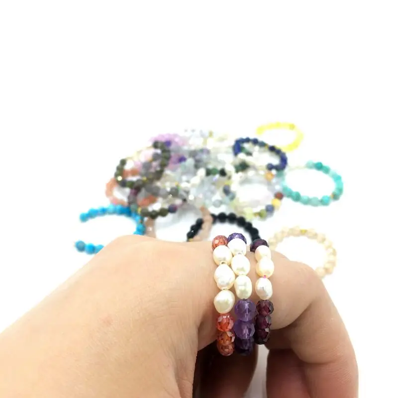 Natural Stone Beads 3mm-4mm Crystal Zircon Moonlight Stone Circular Spinning Women's Vintage Ring Jewelry Gift