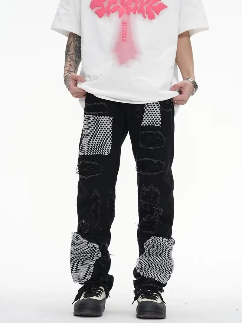 Мужские рваные джинсы в стиле Хай-стрит винтажные потертые свободные прямые