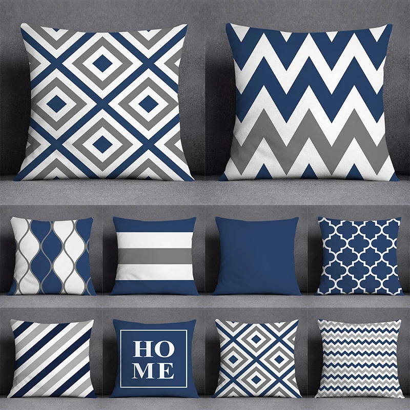 

45X45Cm Cushion Cover Geometric Pattern Polyester Blue Grey Pillowcase Upholstery Sofa Cushion Throw Pillow Home Decor Pillowcas