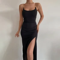 high split backless sexy womens long dress summer sleeveless solid slim female chain suspenders dresses party club fashion robe