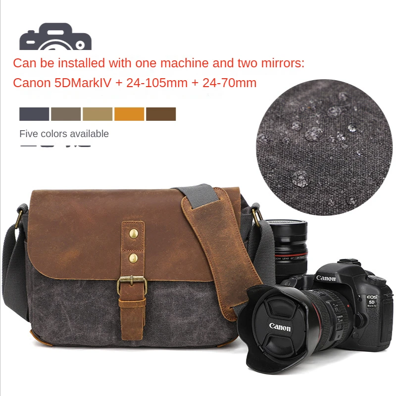 Outdoor Photography Bag Retro Waterproof Canvas With Cowhide Multi-Purpose DSLR Camera Bags Micro Messenger Shoulder Bag For Men