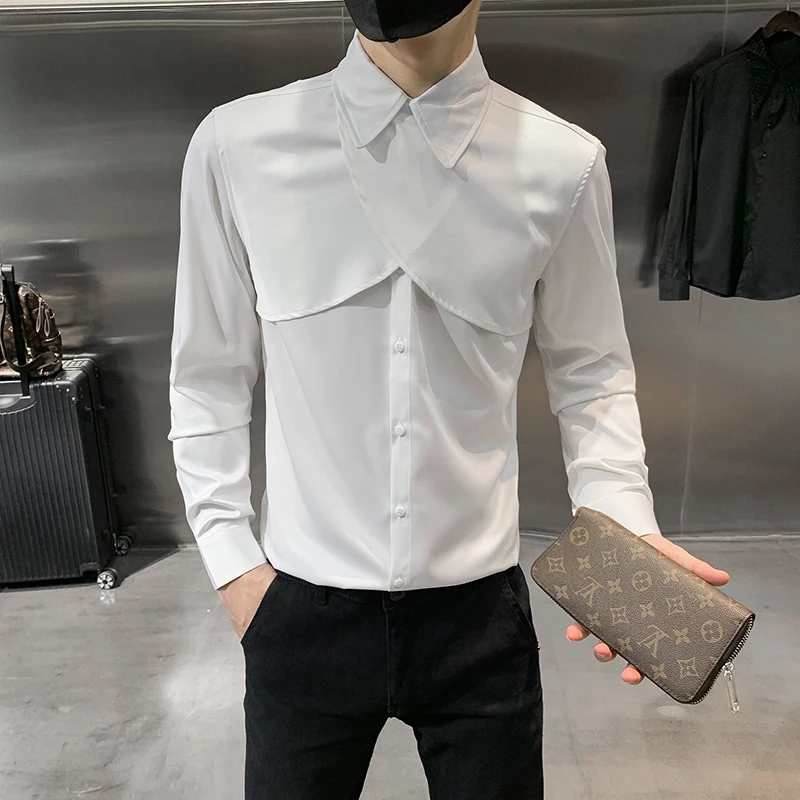 Длинная рубашка с пуговицами и разрезом мужская Свободная индивидуальная