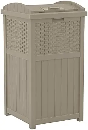 

Gallon Hideaway Trash Can for Patio - Resin Outdoor Trash with Lid - Use in Backyard, Deck, or - Dark Taupe